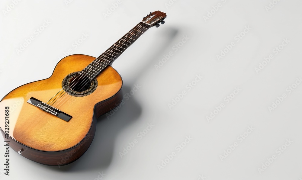 Obraz premium Classic acoustic guitar, white background, 4K hyperrealistic photo