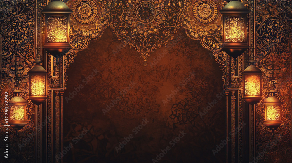 Islamic Ornamental Design with Glowing Lanterns Islamic Ornamental Design with Glowing Lanterns