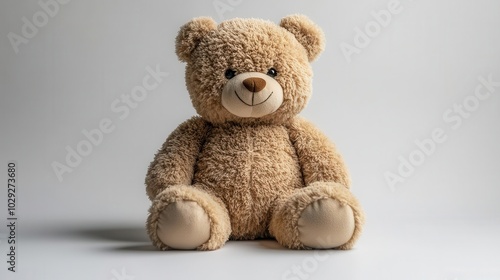cute teddy bear set against a clean white background exuding warmth and comfort inviting hugs and nostalgia while maintaining a minimalist aesthetic for a charming visual appeal