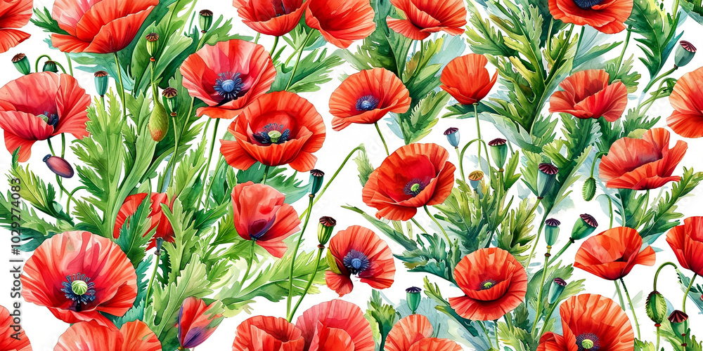 Vibrant red poppies bloom in a lush green field under bright sunlight Vibrant red poppies bloom in a lush green field under bright sunlight
