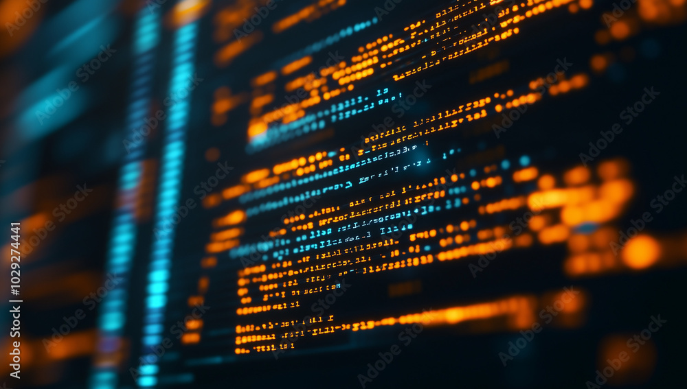 A computer screen displaying code, with vibrant colors and lines representing the coding process. A computer screen displaying code, with vibrant colors and lines representing the coding process.