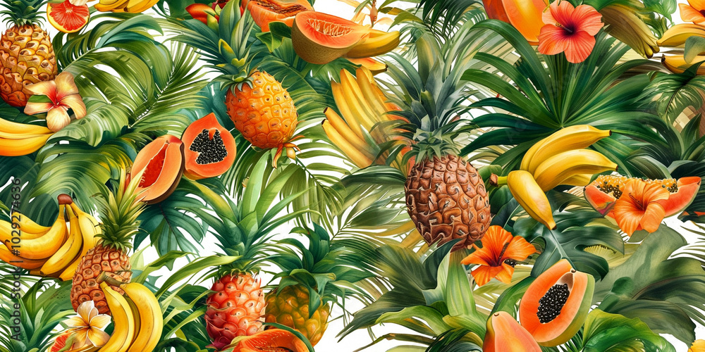 Fototapeta premium Tropical paradise filled with vibrant fruits and lush green foliage in summer bliss
