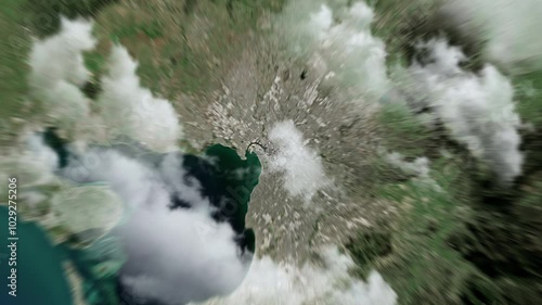 Zooming on Melbourne, Australia. Earth zoom in from outer space to city. The animation continues by zoom out through clouds and atmosphere into space. View of the Earth at night. Images from NASA. 4K