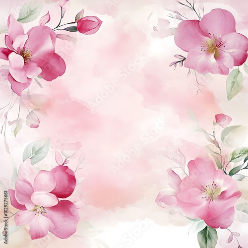 Soft pink flower frame background with gentle watercolor strokes, background, frame, pink, floral, watercolor, generative ai