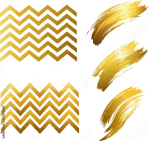 set of elements, golden strokes, gold ornament