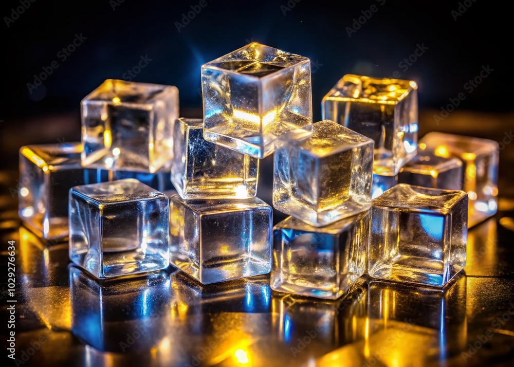Crystal Clear Alum Cubes in Low Light - Captivating Artificial Drawing for Unique Stock Photography Crystal Clear Alum Cubes in Low Light - Captivating Artificial Drawing for Unique Stock Photography