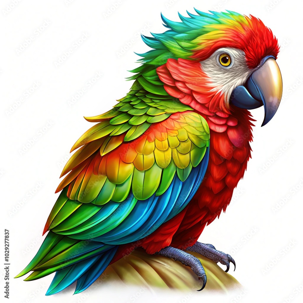 Obraz premium Green-winged Macaw parrot, beautiful multi-colors birds with red, blue, and green isolated on a white background, magnificent creature