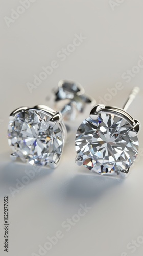 Elegant diamond earrings, white background, 4K hyperrealistic photo