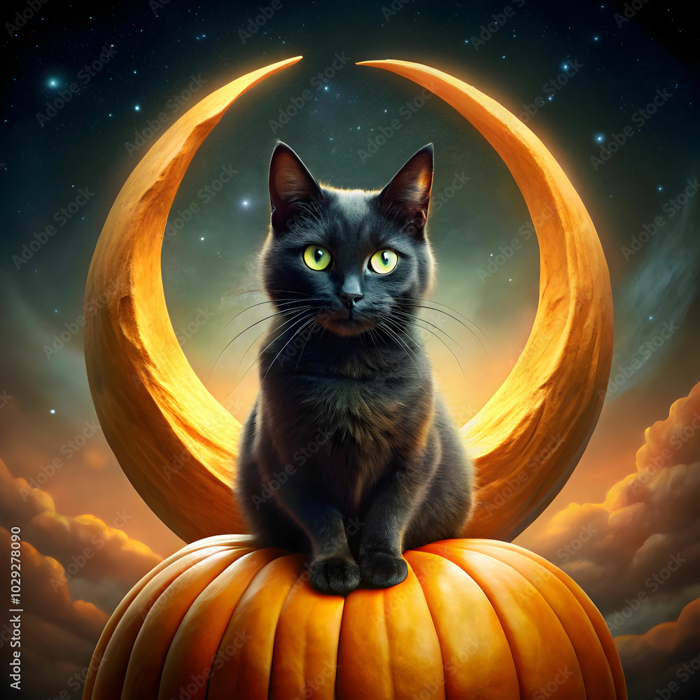 A black cat with glowing green eyes sits on a windowsill A black cat with glowing green eyes sits on a windowsill