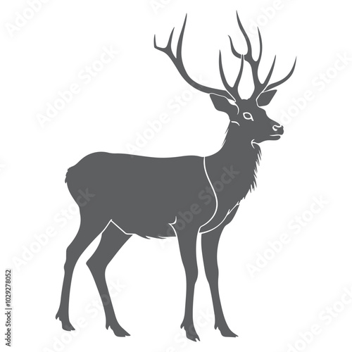 Black deer silhouette. Cartoon style. Vector illustration