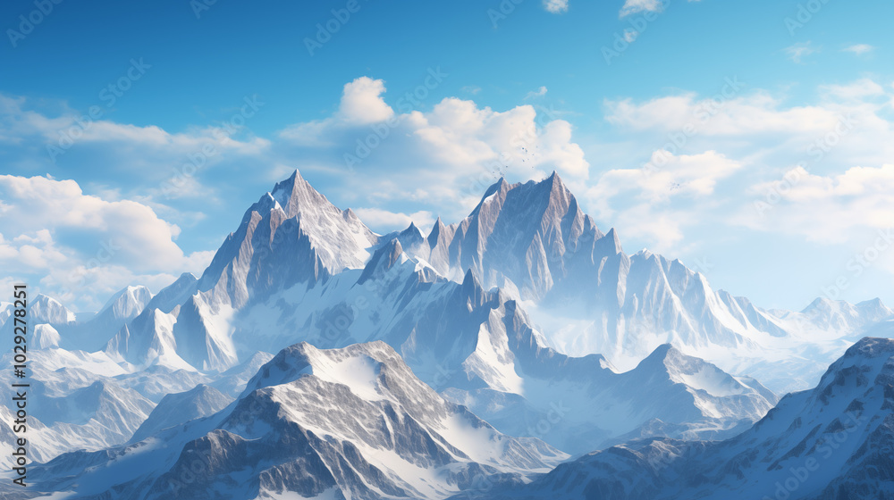 Obraz premium Digital art design, Majestic Mountains, breathtaking snowy peaks under bright blue sky