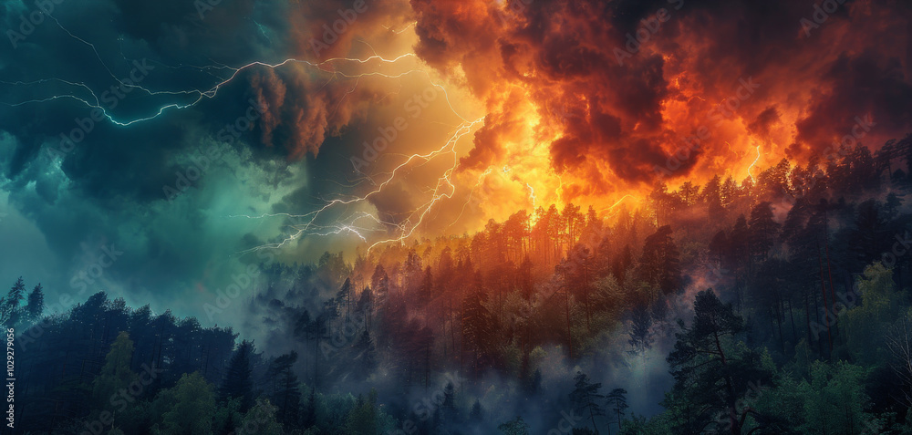 Abstract photography of a lightning storm over a forest, capturing the raw power and beauty of nature. Abstract photography of a lightning storm over a forest, capturing the raw power and beauty of nature.