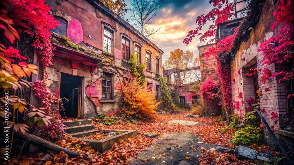 Fototapeta premium Urban Exploration in October: Vibrant Pink Background Aesthetic