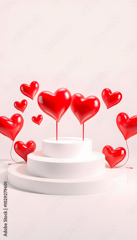 Hearts with a podium - Appreciation and love theme - 3D render isolated with white highlights, png Hearts with a podium - Appreciation and love theme - 3D render isolated with white highlights, png