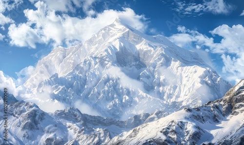 Scenic view of a snowy mountain, 4K hyperrealistic photo