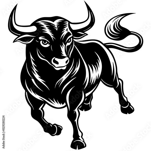 A bull charging silhouette black vector