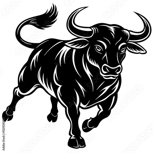 A bull charging silhouette black vector