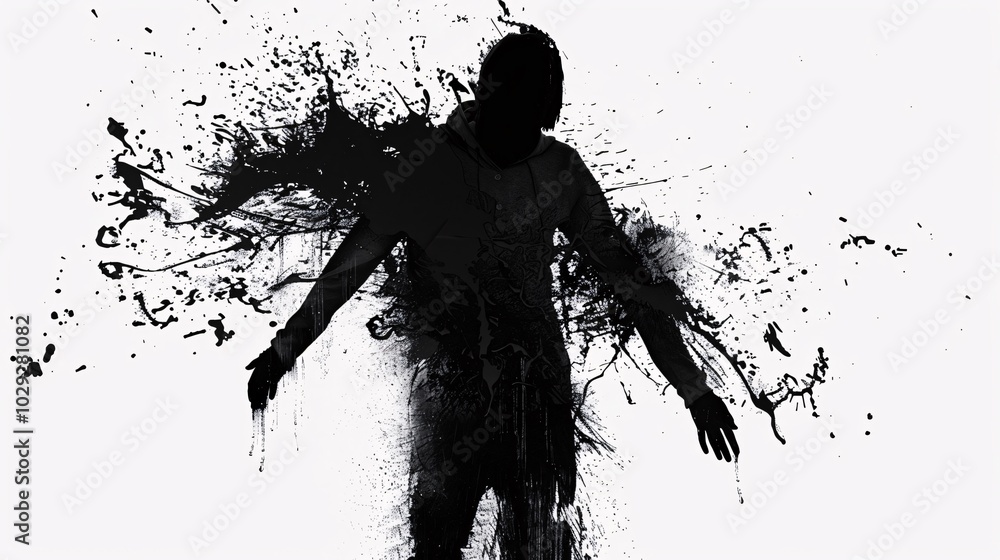 Black and White Abstract Art: A Silhouette in Ink Splatter Black and White Abstract Art: A Silhouette in Ink Splatter