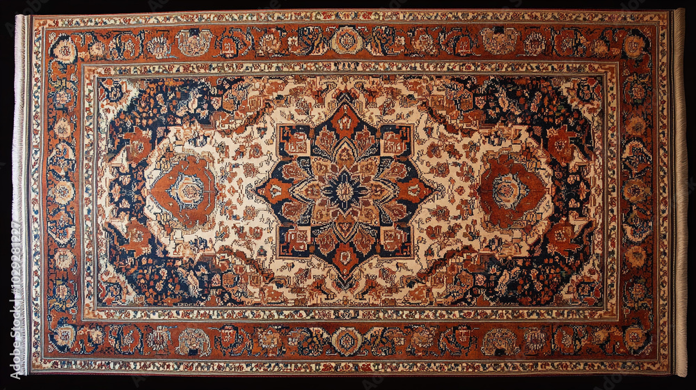 Obraz premium Oriental Persian Rug with Intricate Floral Pattern and Fringes