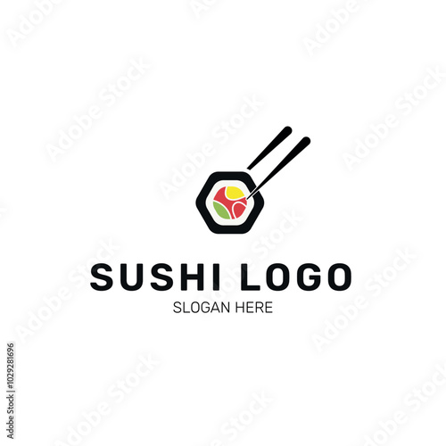 Japanese minimalist logo, sushi vector design, oriental food logo