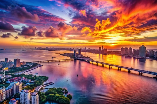 Urban Exploration Sunset Over Ocean: Captivating City Views and Serene Waters