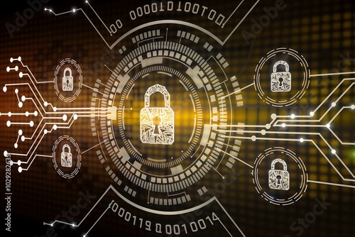 Cybersecurity Concept with Digital Padlocks and Secure Connections – Glowing Holographic Elements and Modern Technology