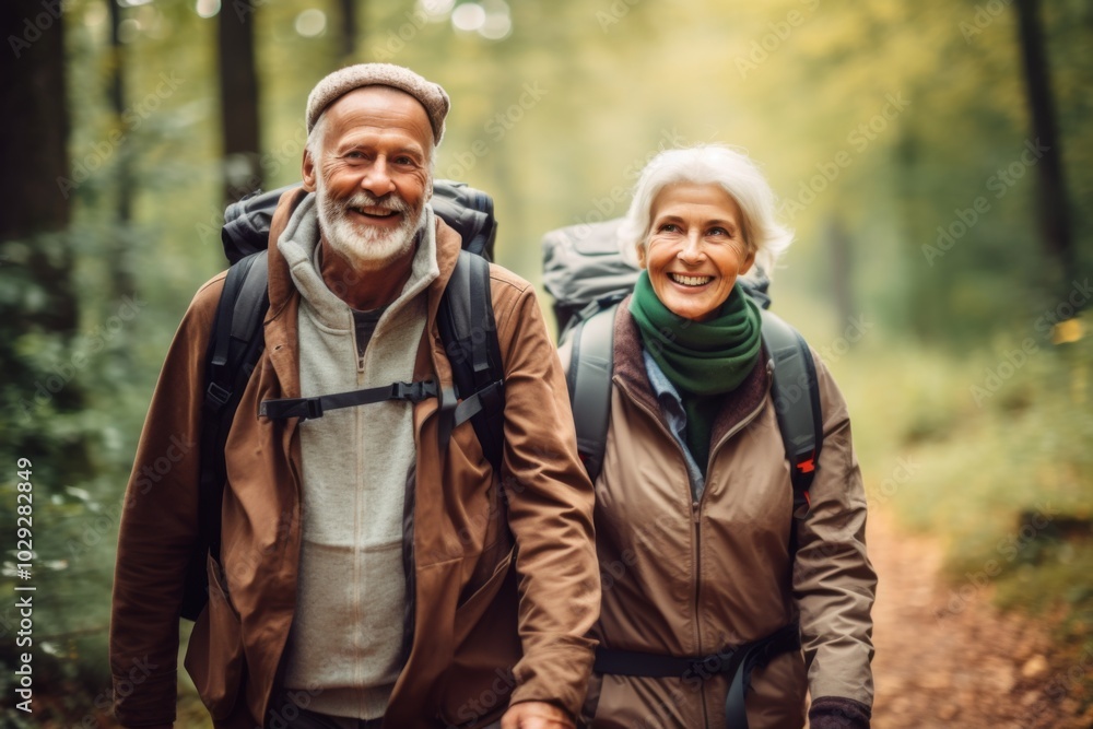 Portrait of a active seniors on country walk Portrait of a active seniors on country walk