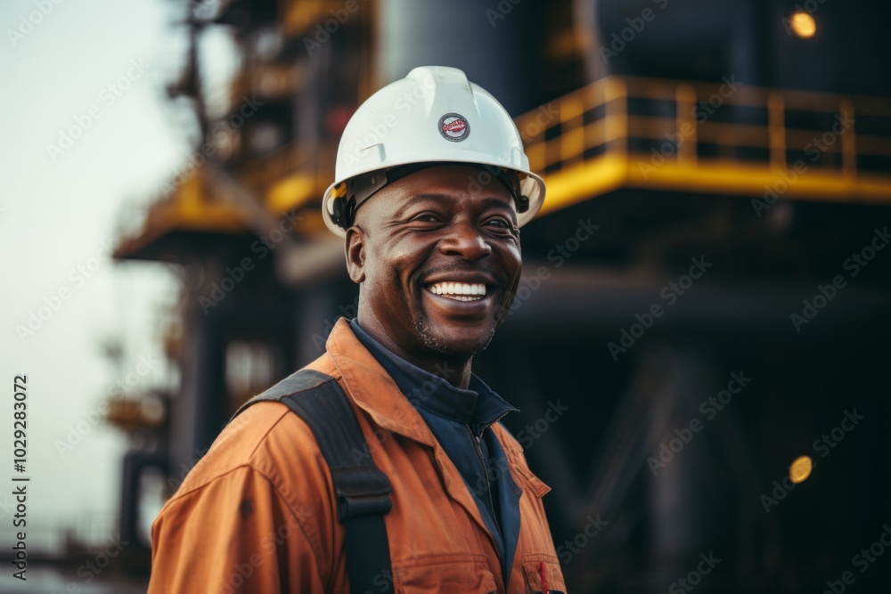 Portrait of a African American male worker on oil platform Portrait of a African American male worker on oil platform