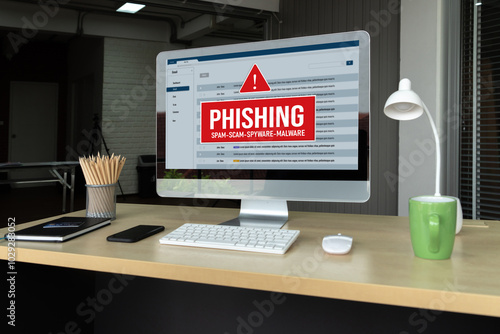 Cyber security software show alert of cyber attack for protection snugly. Danger from virus, phishing and cyber fraud.