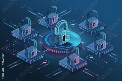 Cybersecurity Concept with Digital Padlocks and Secure Connections – Glowing Holographic Elements and Modern Technology