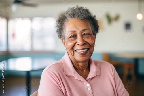 Portrait of a elderly African American woman smiling in nursing home