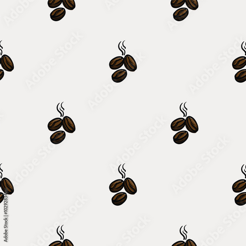 Simple seamless pattern with coffee beans. Set of icons for the design of a cafe, restaurant, coffee shop, cafeteria. Endless background for gift paper