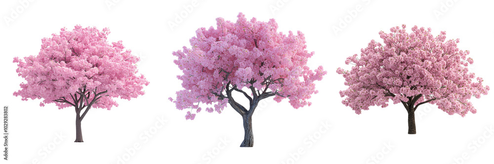 Fototapeta premium Pink Blossom Trees Isolated on Transparent Background