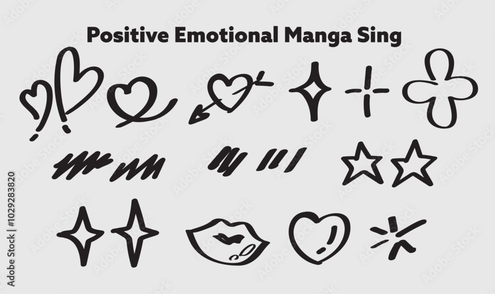 Positive Emotional Manga Sign Hand Drawn Art in Vector Positive Emotional Manga Sign Hand Drawn Art in Vector