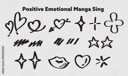 Positive Emotional Manga Sign Hand Drawn Art in Vector