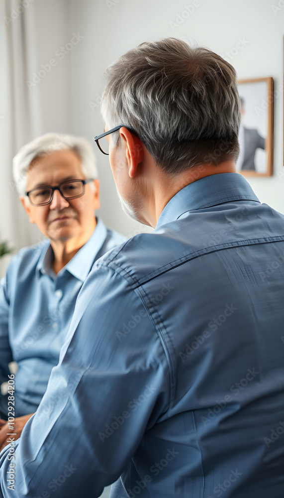 Obraz premium shoulder shot of psychologist counseling middle aged couple with mental illness issues at home - concept of mental illness, conversation and treatment isolated with white highlights, png