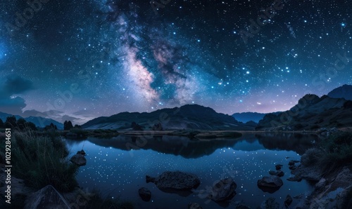 Starry night sky with Milky Way, 4K hyperrealistic photo