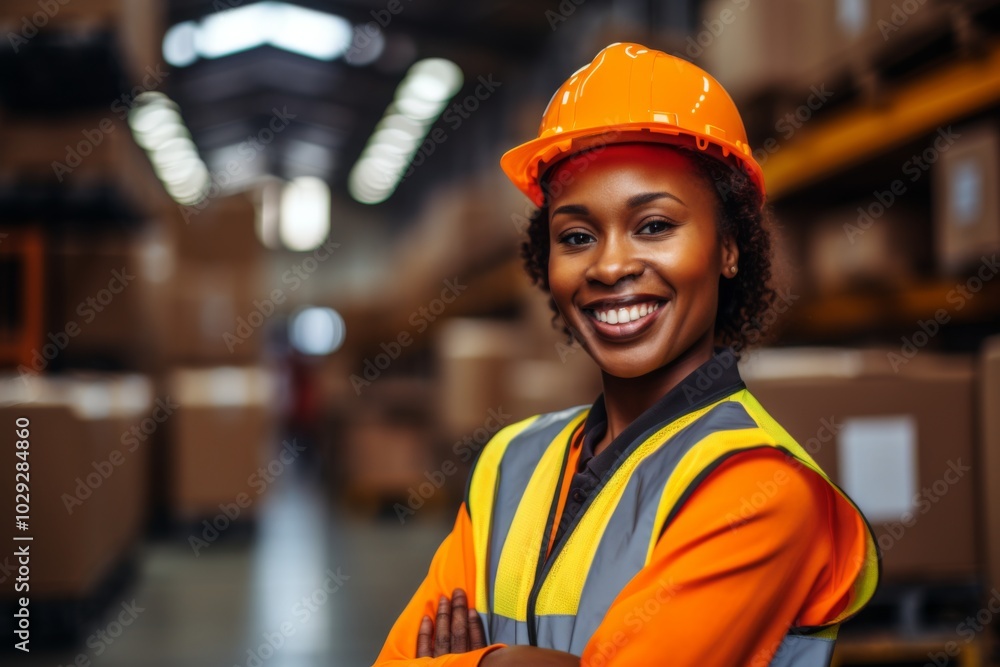 Portrait of a smiling African American female worker at factory Portrait of a smiling African American female worker at factory