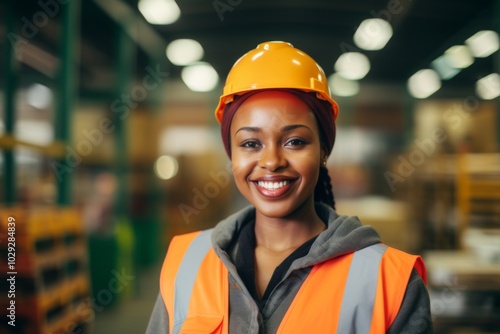 Portrait of a smiling African American female worker at factory