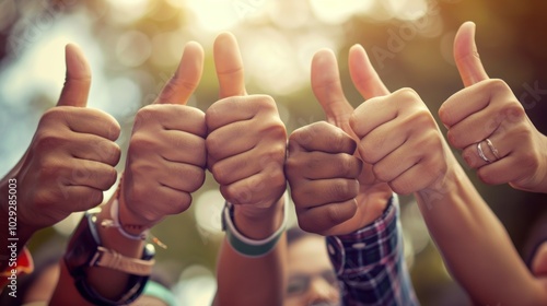 A group of people are giving thumbs up to each other