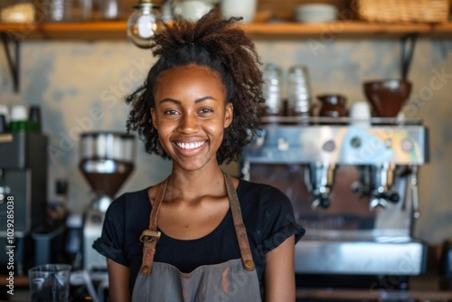 Portrait of a smiling African American female barista