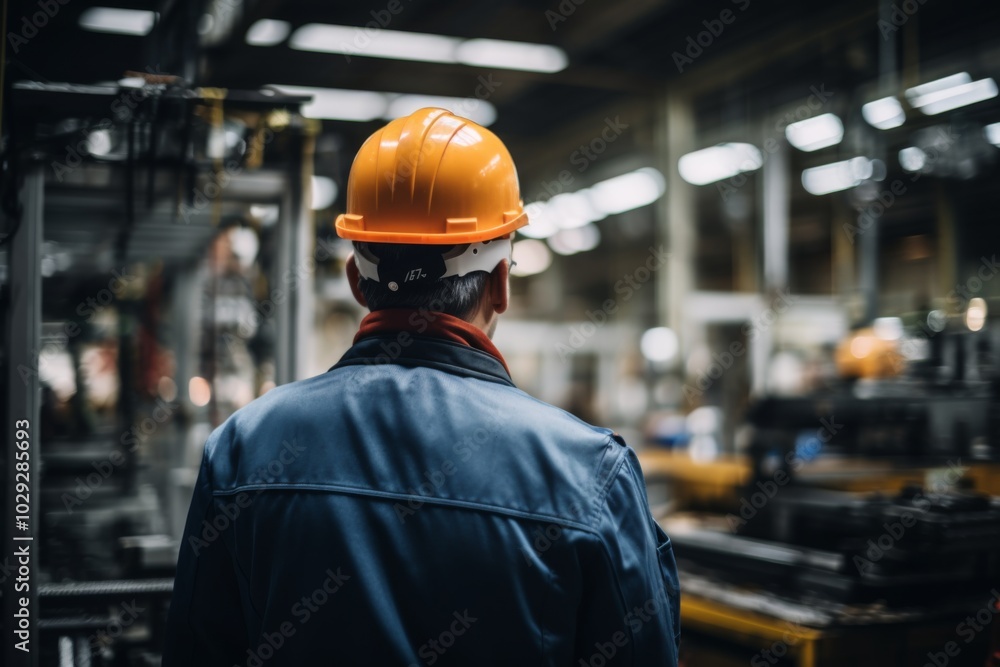 Rear view of a quality assurance technician working in factory Rear view of a quality assurance technician working in factory