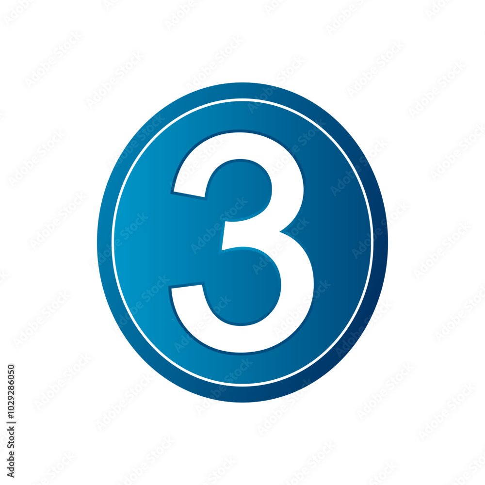 Button with number three on white background. Vector illustration. Button with number three on white background. Vector illustration.