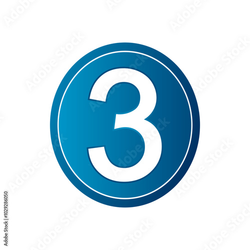 Button with number three on white background. Vector illustration.