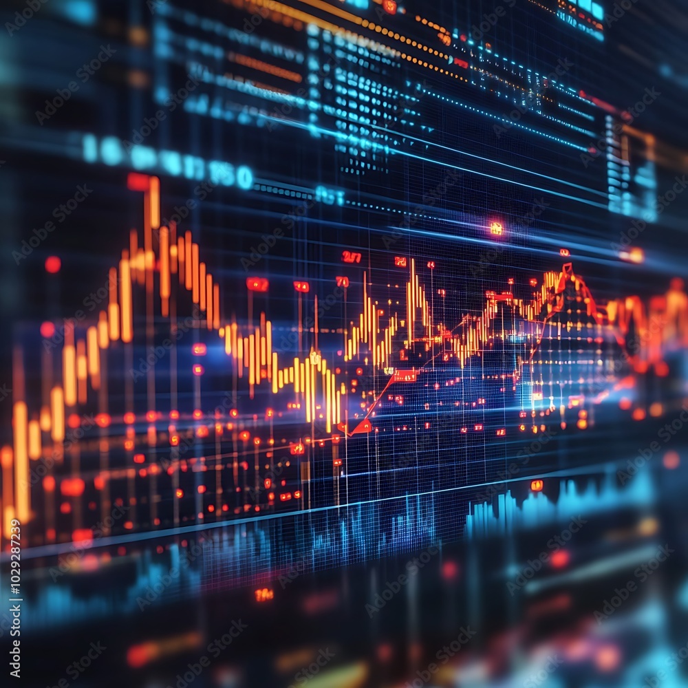 A digital representation of financial data with graphs and analytics. A digital representation of financial data with graphs and analytics.