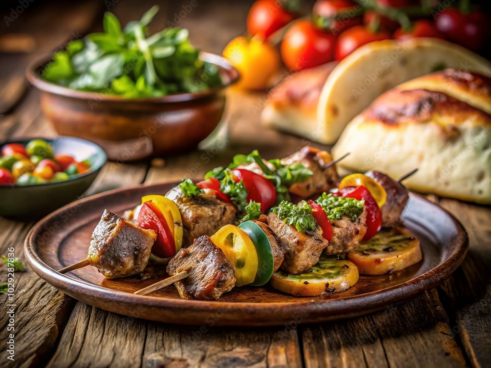 Delicious Grilled Shish Kebab Meat on Fresh Bread - Mouthwatering Food Photography Delicious Grilled Shish Kebab Meat on Fresh Bread - Mouthwatering Food Photography