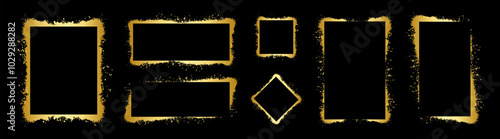 Gold spray paint frames, graffiti stencil banners. Square shapes set.