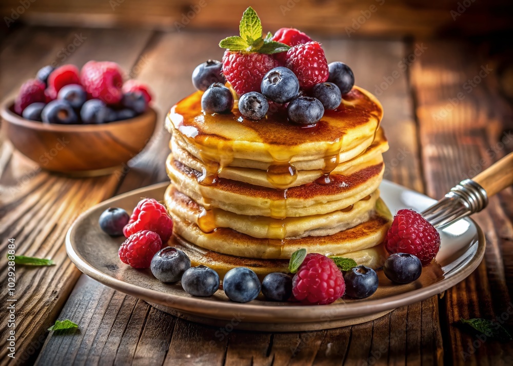 Delicious Pancakes with Berries and Maple Syrup - A Breakfast Delight Delicious Pancakes with Berries and Maple Syrup - A Breakfast Delight