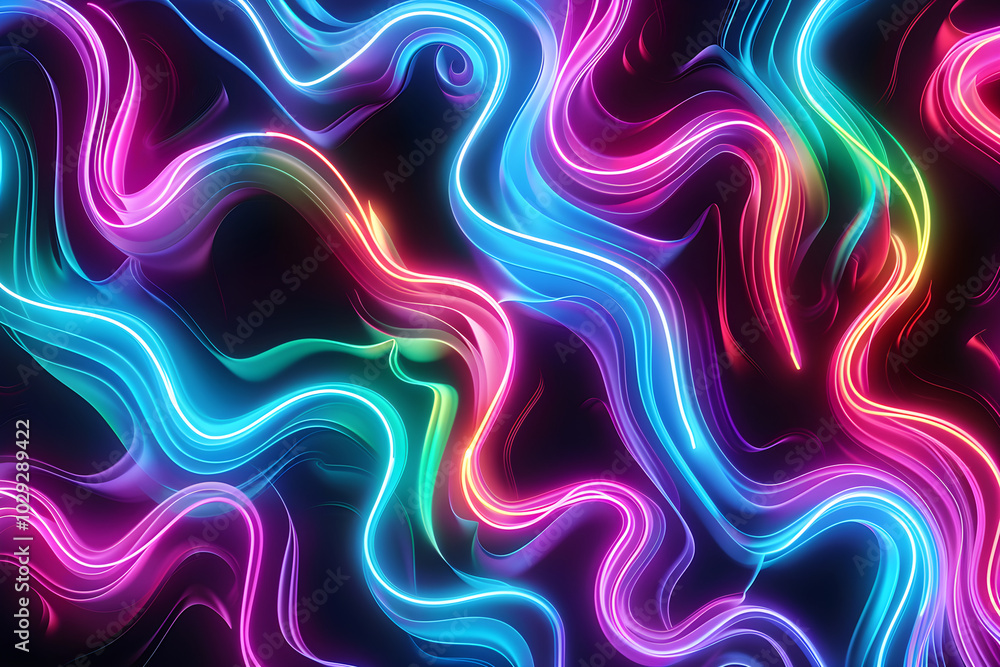 Obraz premium Neon colored light on long exposure on black background. Design template for wallpapers, backgrounds and backdrops.