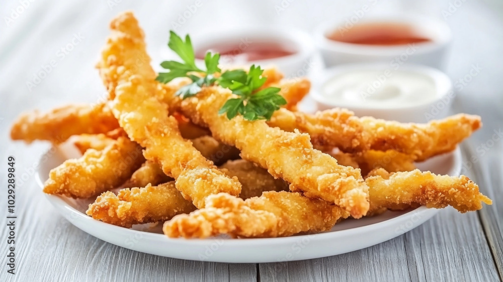 Crispy Fried Chicken Tenders with Dipping Sauces Crispy Fried Chicken Tenders with Dipping Sauces